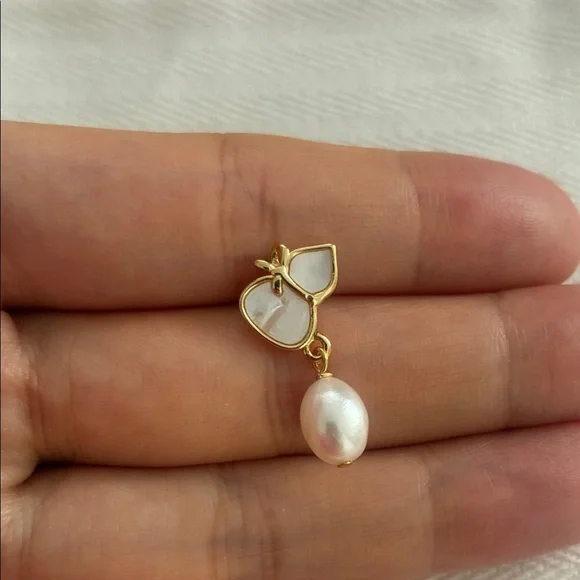 Gold Enamel & Mother of Pearl Earrings - Picture 4 of 7